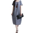 thumbnail image 1 of Vestido tipo caftán largo tipo túnica con bolsillos y manga corta y cuello redondo holgado para mujer, 1 of 5