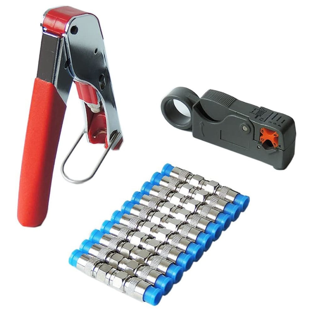 Blue Cable Crimping Cutter Cable Crimper 22 Piece Set Extrusion Tools F- Head Waterproof for Indoor/Outdoor Connection Crimping Tool for Coaxial Cable Wire Stripper Set 