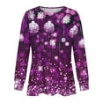 thumbnail image 4 of asdoklhq Womens Christmas Sweater Casual Fashion Loose Pleated Round Neck Christmas Printed Long Sleeve Purple S, 4 of 5