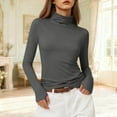 thumbnail image 5 of QSAWXQZ Women's Turtleneck Knit Shirt Long Sleeve Stretchy Solid Slim Base Layer Tee Dark Gray S, 5 of 9