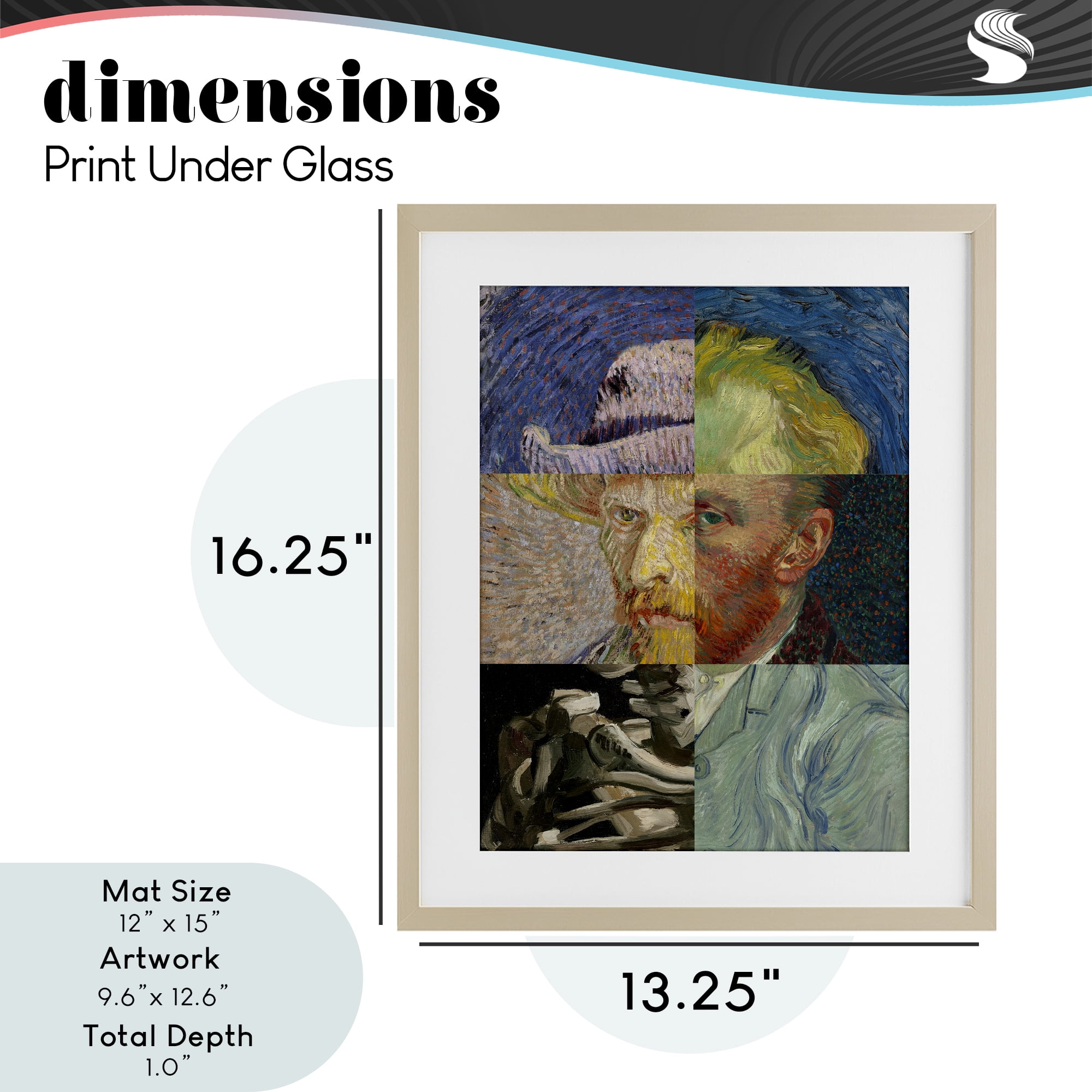 Collaged Van Gogh Portraits Birch Framed Print Under Glass, design by Masters Redux