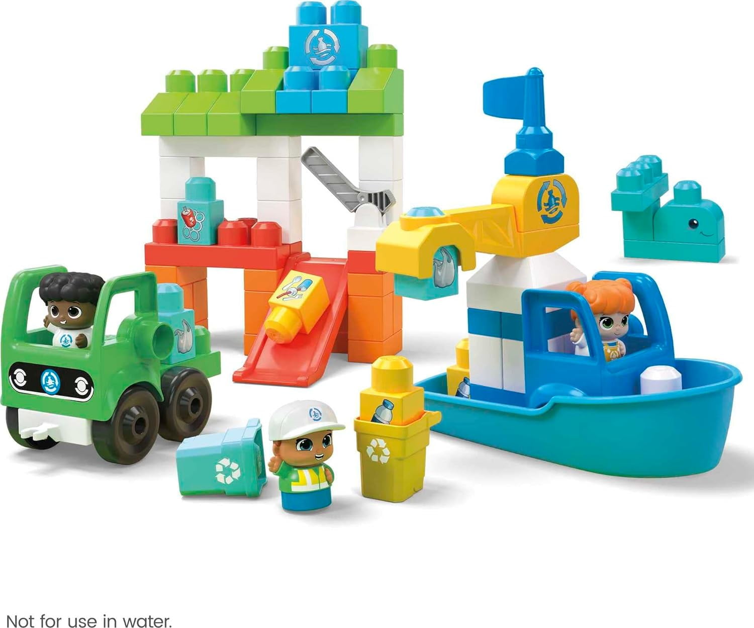 MEGA BLOKS Fisher-Price Toddler Building Blocks Toy Set, Green Town Ocean Time Clean Up with 70 Pieces, 3 Figures, Ages 1+ Years