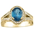 thumbnail image 1 of 10K Yellow Gold Natural London Blue Topaz Split Ring Oval 8x6mm Diamond Accent, size 5, 1 of 2