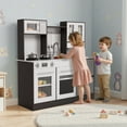 thumbnail image 3 of Arlopu Kids Pretend Play Kitchen, Wooden Toy Kitchen Playset with Real Sound & Light, Gift for Boys Girls Age 3+ Brown, 3 of 9