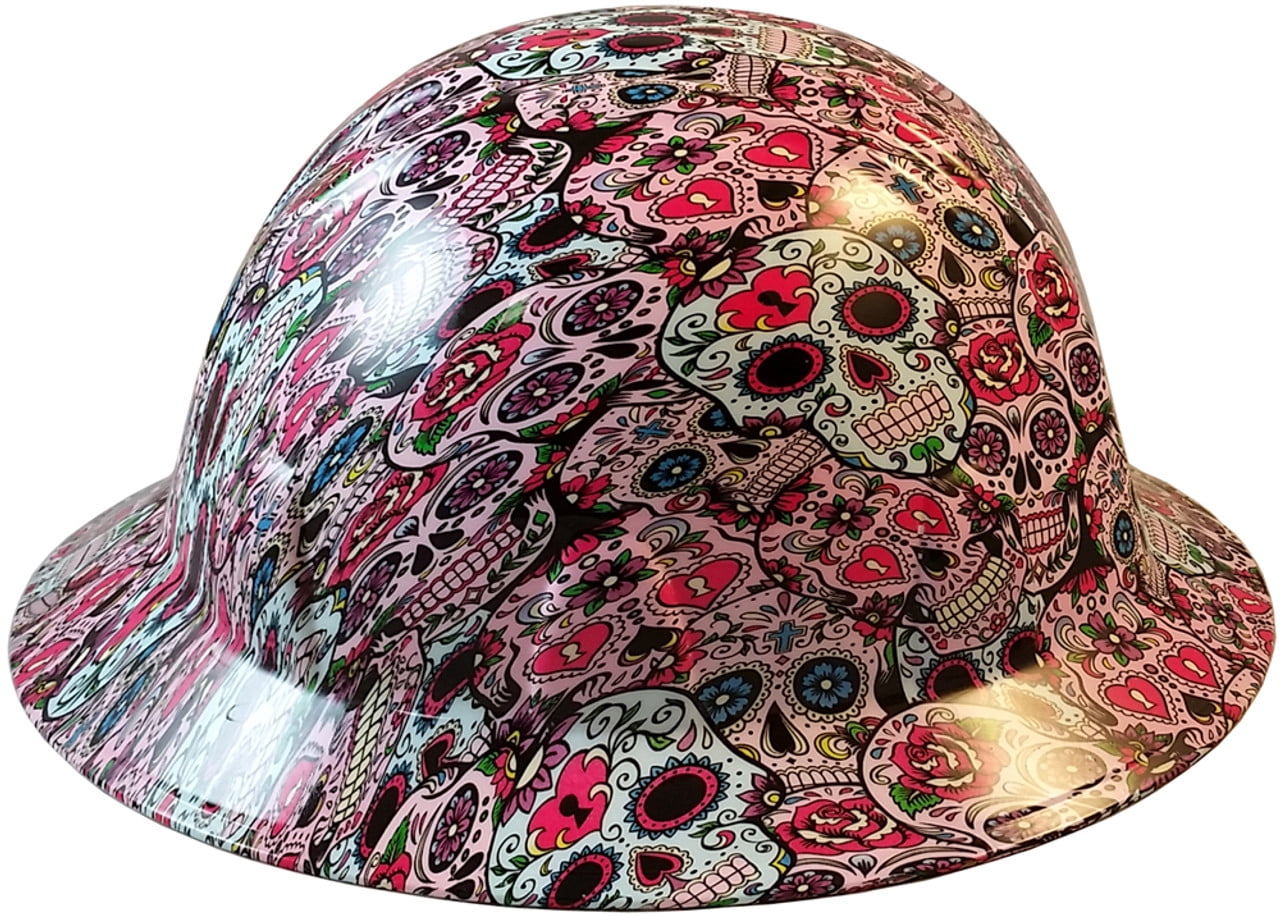 Sugar Skulls Hydro Dipped Hard Hats Full Brim Style with 4 Pt Suspension