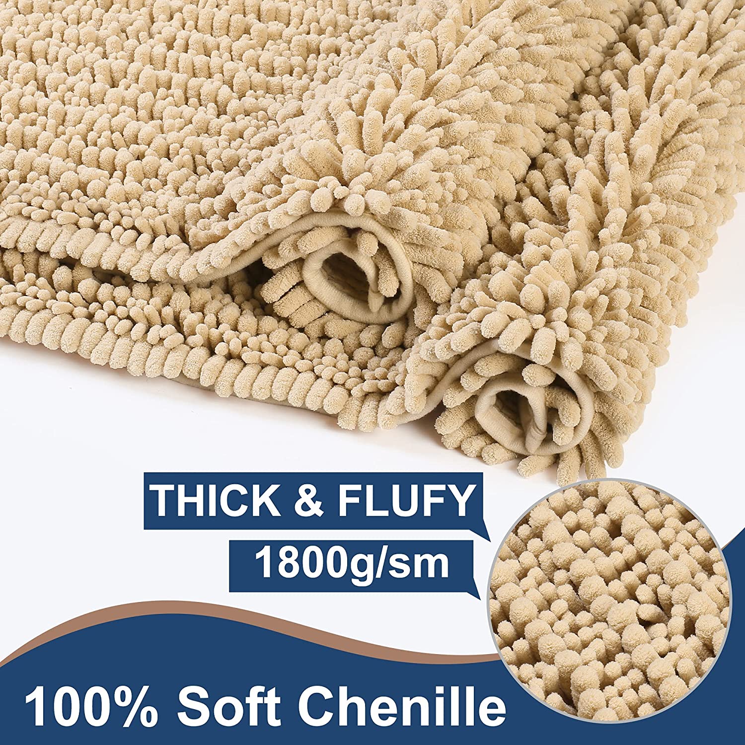 Soft Plush Microfiber Bathroom Rugs, Absorbent Bath Rugs Non Skid Machine Wash Dry Bath Mats for Tub,Shower and Bath Room Floor Mats (20x32inches, Beige)