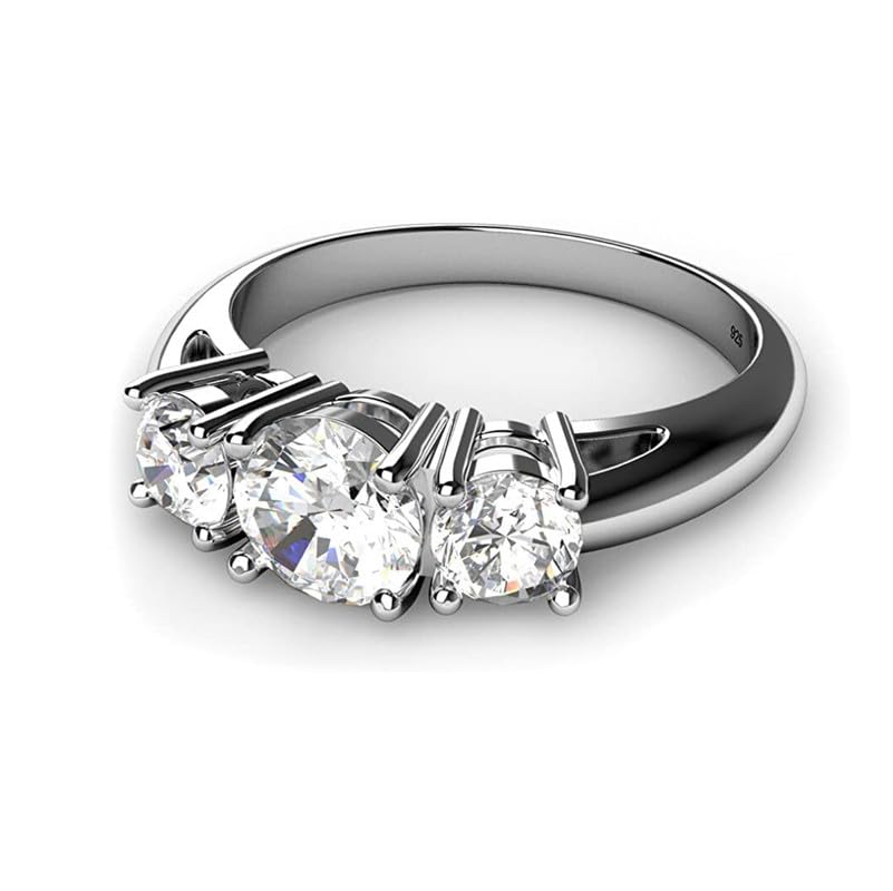 925 Sterling Silver 3-Stone White Cubic Zirconia CZ Women Engagement Ring, Wedding, Anniversary, Gift For Her