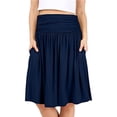 thumbnail image 2 of WTOBBY Women's Below Knee Length Solid Color Ruched Flowy Midi Skirt with Side Pockets, Regular Fit Casual Elegant Skirt for Office Work and Everyday Sophisticated Wear,Navy XL, 2 of 5