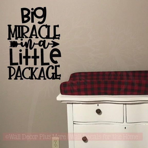 Nursery Wall Art Decal Big Miracle In Little Package Vinyl Decor Quotes 17x23-Inch Black