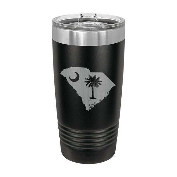 PrecisionNC South Carolina State Pride Engraved Stainless Steel Travel Mug Tumbler with Lid 20 ounce Black