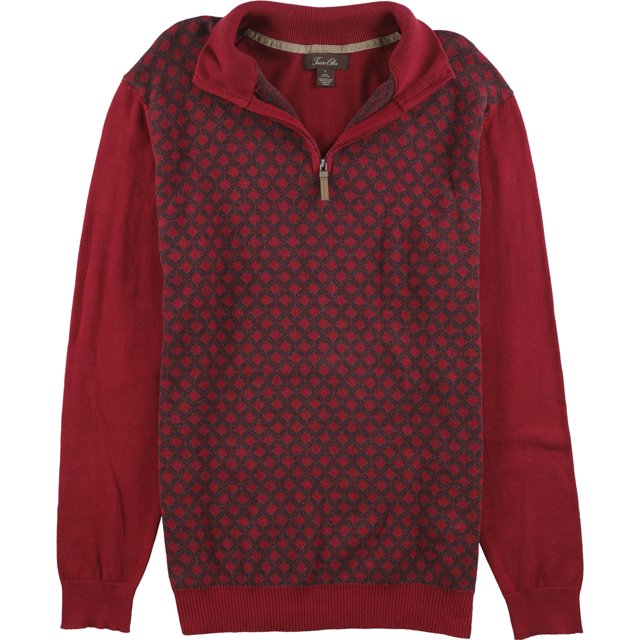 Tasso Elba suéter de punto con cremallera de cuarto estampado para hombre, rojo, pequeño