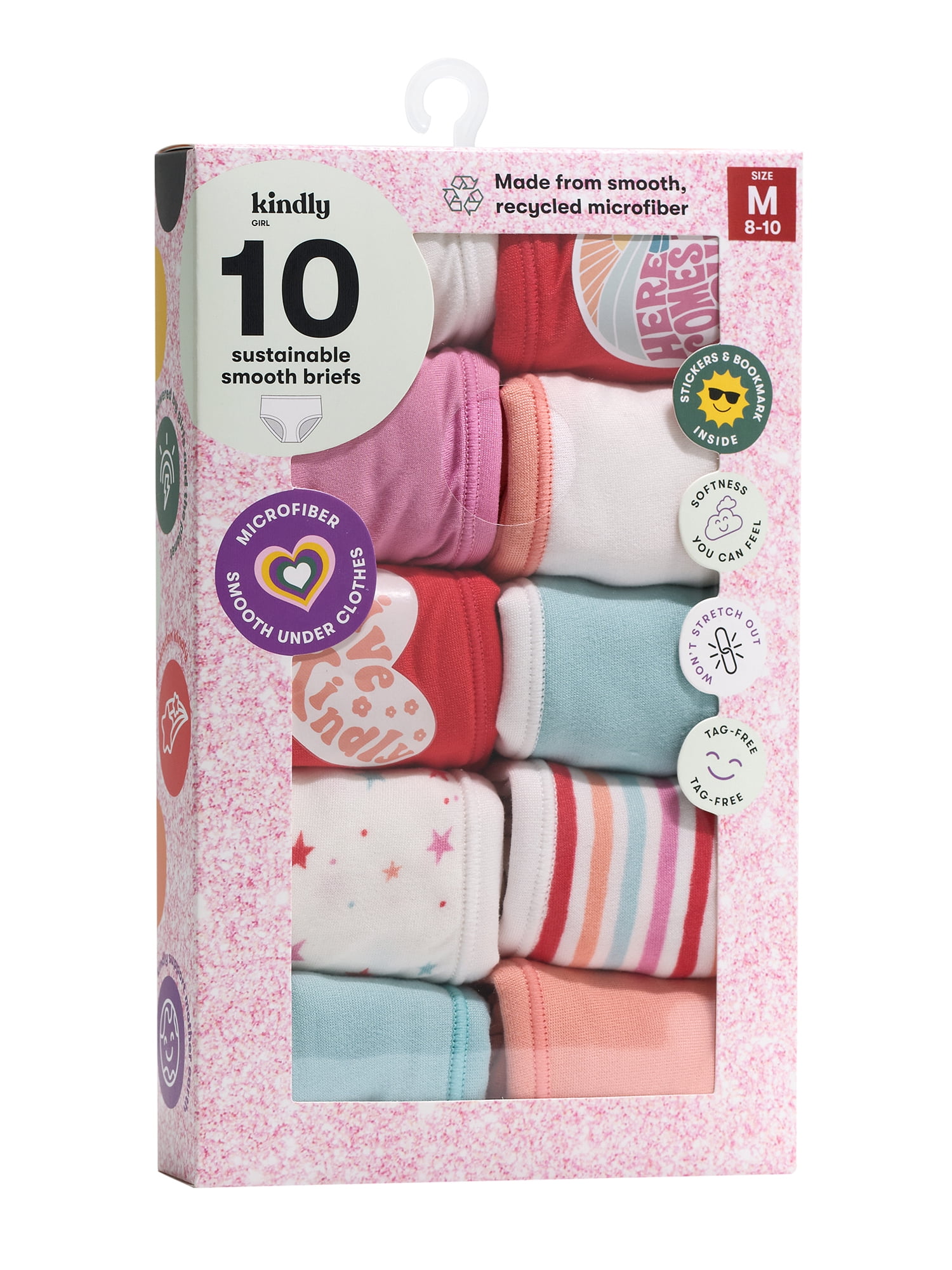 Kindly Yours Girl’s Microfiber Brief Underwear, 10-Pack, Sizes S-XL