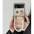 thumbnail image 2 of Galaxy Z Flip 4 Cute Bear & Love Glitter Case, Fashion Cartoon Design with Pearl Strap for Women, 2 of 14
