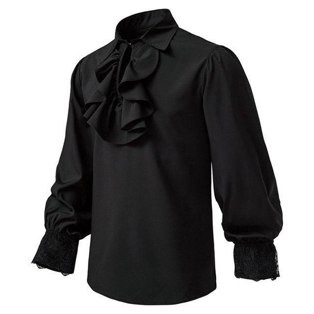 Weiqiqre Chemise Décontractée pour Hommes à Manches Courtes Col Montant à Volants Style Renaissance Steampunk Manches Évasées Lavable en Machine, Performance Sportive et Pêche