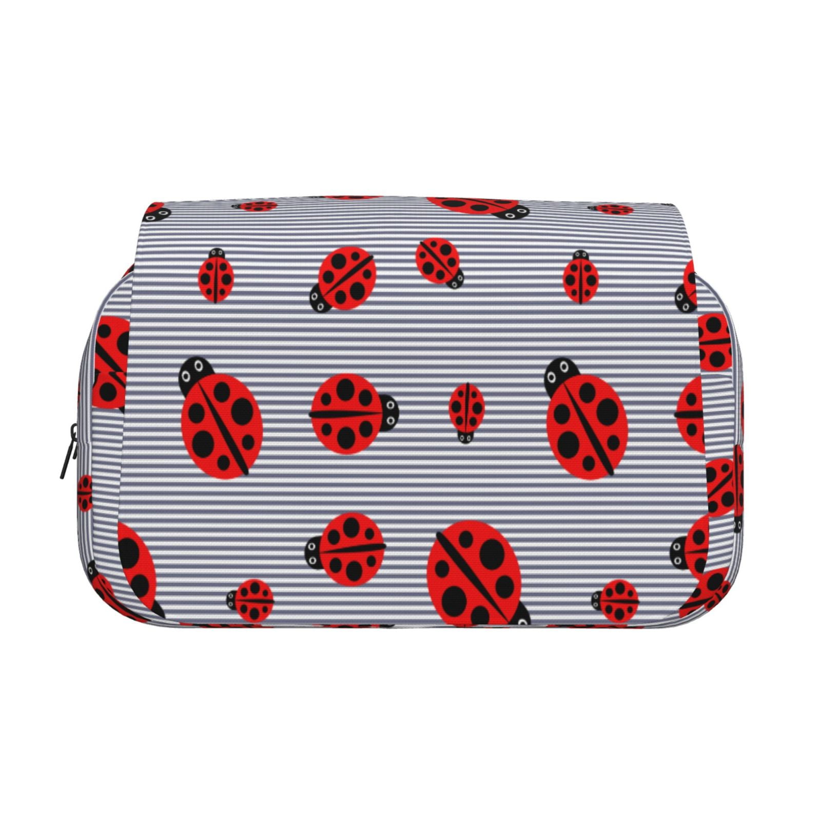 Rateoe Ladybug Pattern Double Clamshell Pen Case, Storage Organizer with Two Zipper Compartments– Holds Up to 50 Pencils & Pens