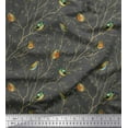 thumbnail image 1 of Soimoi Gray Rayon Fabric Leaves & Flowerpecker Bird Print Fabric by the Yard 58 Inch Wide, 1 of 5