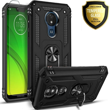 Motorola Moto G6 Case, [NOT FIT E6 /G6 Play /Forge / Plus ], With [Tempered Glass Screen Protector Included], STARSHOP Drop Protection Ring Kickstand Cover- Black