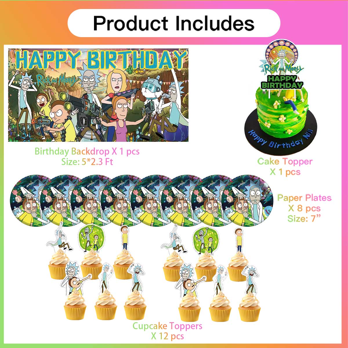 Rick And Morty Cake Topper Set - Birthday Cake Decoration