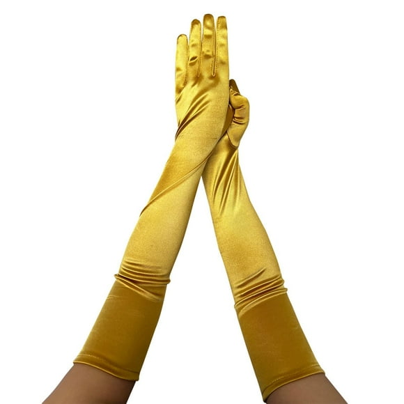 Xfvqtps Women Long Satin Gloves Solid Color for Christmas Party Dancing Evening Party Opera Gold
