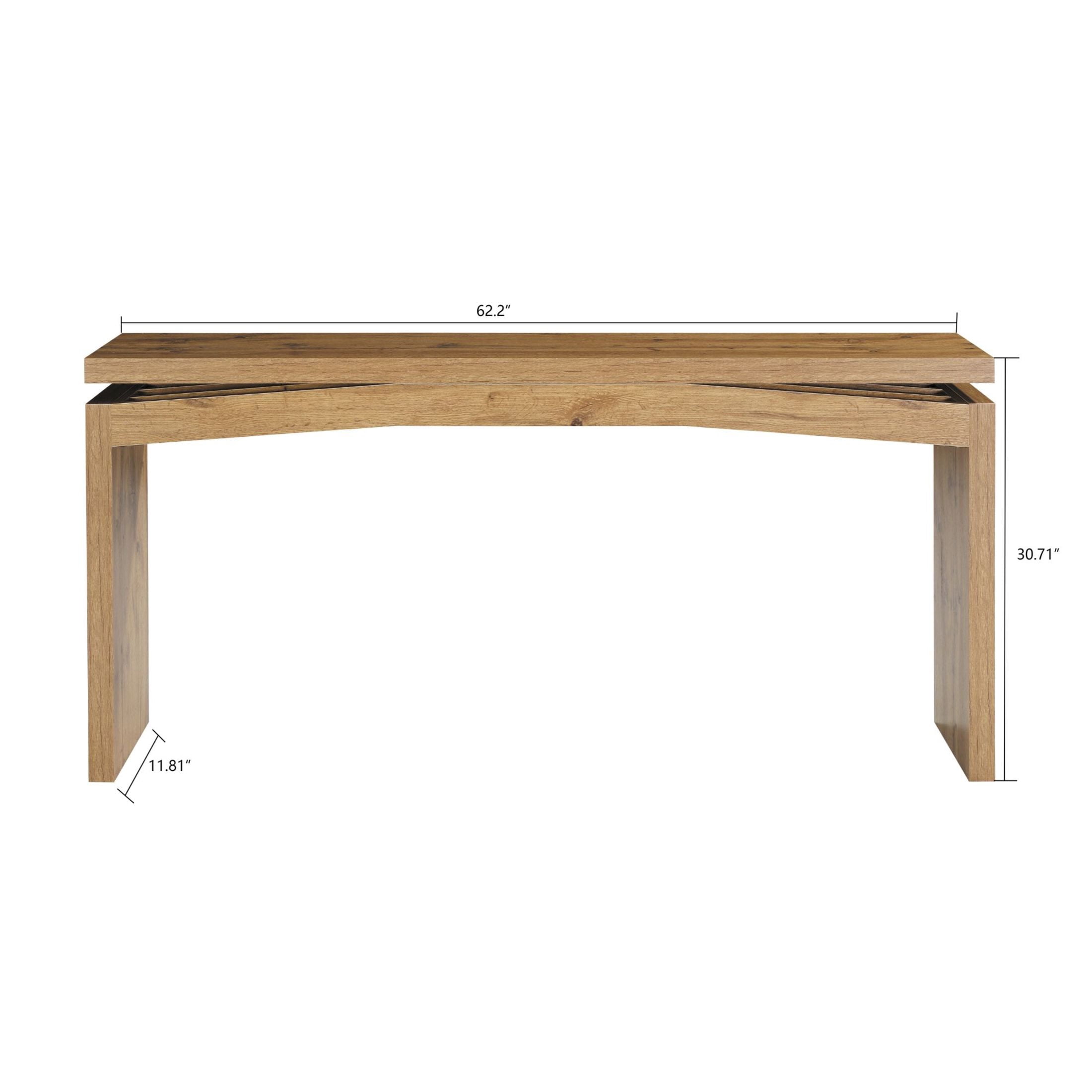GDF Studio 62.2" Modern Console Table with Curved Apron & Geometric Inlay, Narrow Entryway Design, Natural