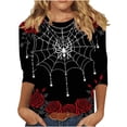 thumbnail image 2 of Zorckvet T-Shirt for Women - Streetwear Style Spider web rose print Top, 2 of 5