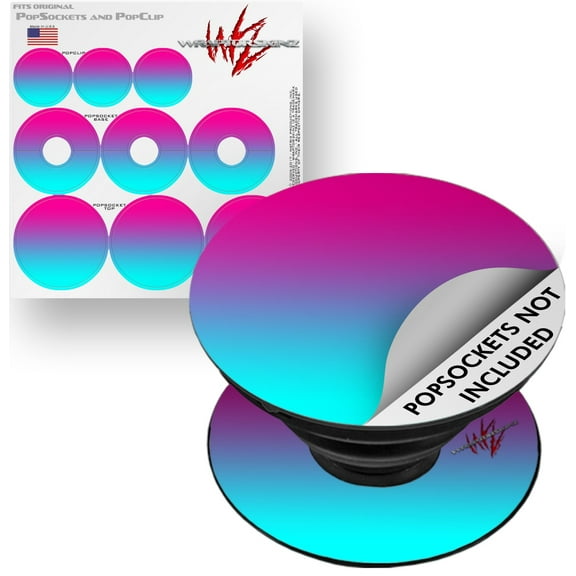 Decal Style Vinyl Skin Wrap 3 Pack for PopSockets Smooth Fades Neon Teal Hot Pink (POPSOCKET NOT INCLUDED) by WraptorSkinz