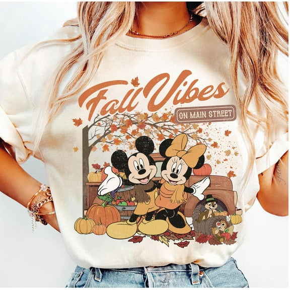 Retro Disney Mickey and Minnie Fall Vibes on Main Street Shirt, Fall Pumpkin Disney Thanksgiving Shirt, Disneyland Spice Season Autumn Shirt