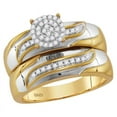 thumbnail image 2 of Solid 10K Two Tone Yellow Gold His and Hers Real Natural Diamond Trio Three Rings Set Cluster Matching Rings Wedding Band Set 1/5 Carat - ( .20 Cttw ) - Ladies Size 7.5 - Mens Size 11.5, 2 of 7