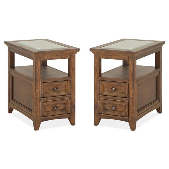 Home Square 2 Drawers Wood Top End Table in Toasted Nutmeg - Set of 2