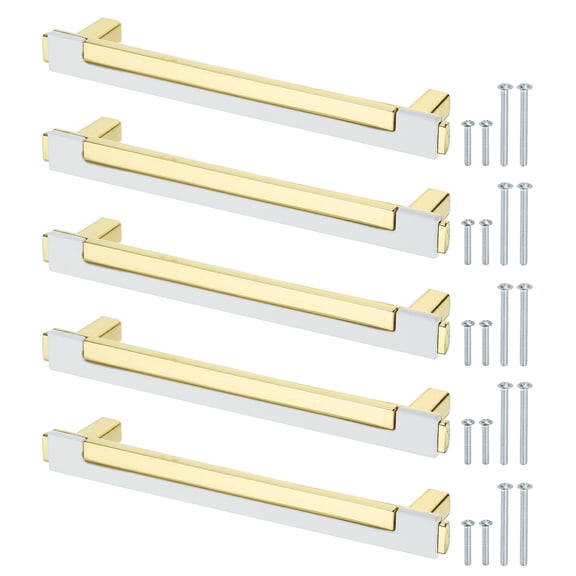 5 Pack Kitchen Cabinet Pulls, 6.1 Inch Single Hole Dresser Handles and Drawer Pulls 5 Inch Hole Center for Bathroom Dresser Cupboard White Gold