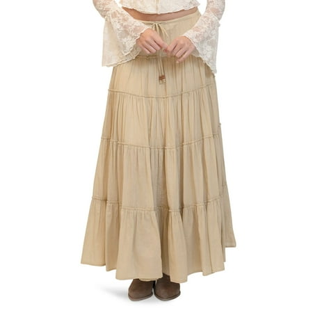 Juniors' madden girl Maxi Tier Skirt Color: Tan Size: LARGE