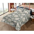 thumbnail image 4 of Flower Sheet Set, Grunge Inspired Spring Flower Illustration With Leaves on Weathered Back, Fitted & Flat Sheet with Pillowcase Bedding Accent 4 Pcs Set, Calking, Peacock Green Cream, by Ambesonne, 4 of 5