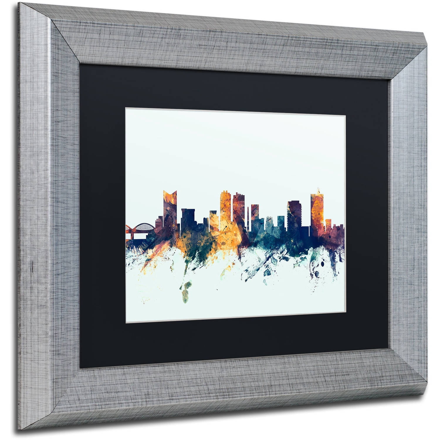 Trademark Fine Art "Fort Worth Texas Skyline Blue" Canvas Art by Michael Tompsett, Black Matte, Silver Frame