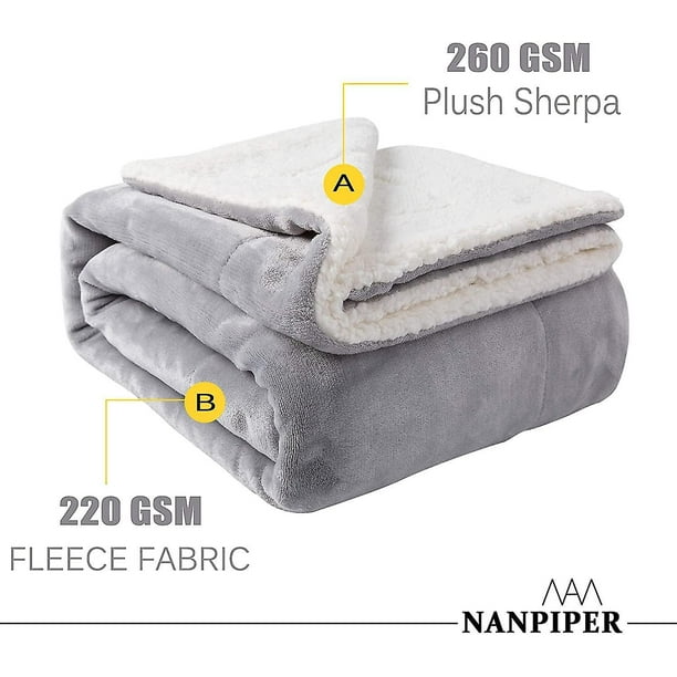 NANPIPER Sherpa Blanket Warm Blankets for Winter Super Soft Fuzzy Flannel  Fleece/Wool Like Reversible Velvet Plush Couch Blanket Lightweight(Grey