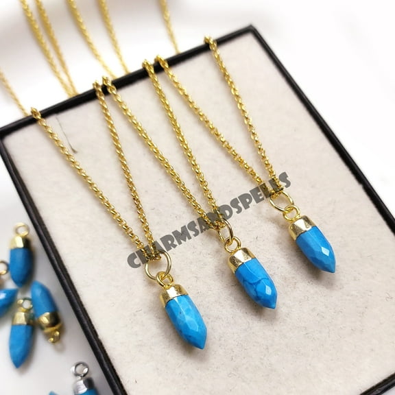 Blue Turquoise Gemstone Pencil Necklace Jewelry, 14K Gold Plated Necklace, Handmade Jewelry, Turquoise ~ Gift For Christmas, Gift For Her