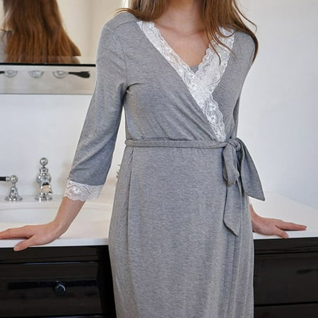 

Women Maternity Dress Mother Nursing Nightgown Breastfeeding Sleepwear V-neck Loose Cotton Pajamas