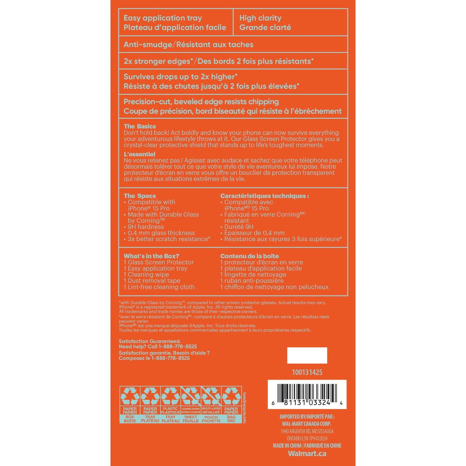 Protection d'écran en verre Corning durable pour iPhone 15 Pro Grande clarté et anti-salissures