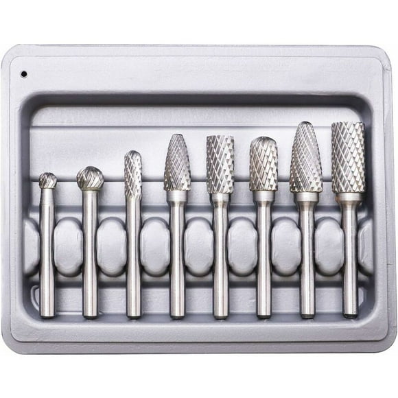 Rotary Burrs, Double Cut Tungsten Burres, 8 Pieces Double Cut Tungsten Rotary Burres Solid Carbide Steel Set 6mm Shank for Electric Drill Rotary Tools