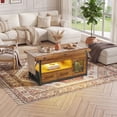 thumbnail image 2 of 40" Farmhouse Lift Top Coffee Table for Living Room, 4 in 1 Storage Coffee Table with Fabric Drawers, Display Cabinet & LED Strip, Small Wood Sofa Side Table, Rustic Brown, 2 of 9