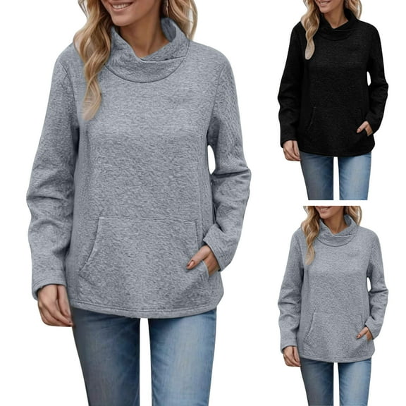 ZZwxWA Women's Long Sleeve Sweatshirts Casual Cowl Neck Lightweight Tops with Pockets