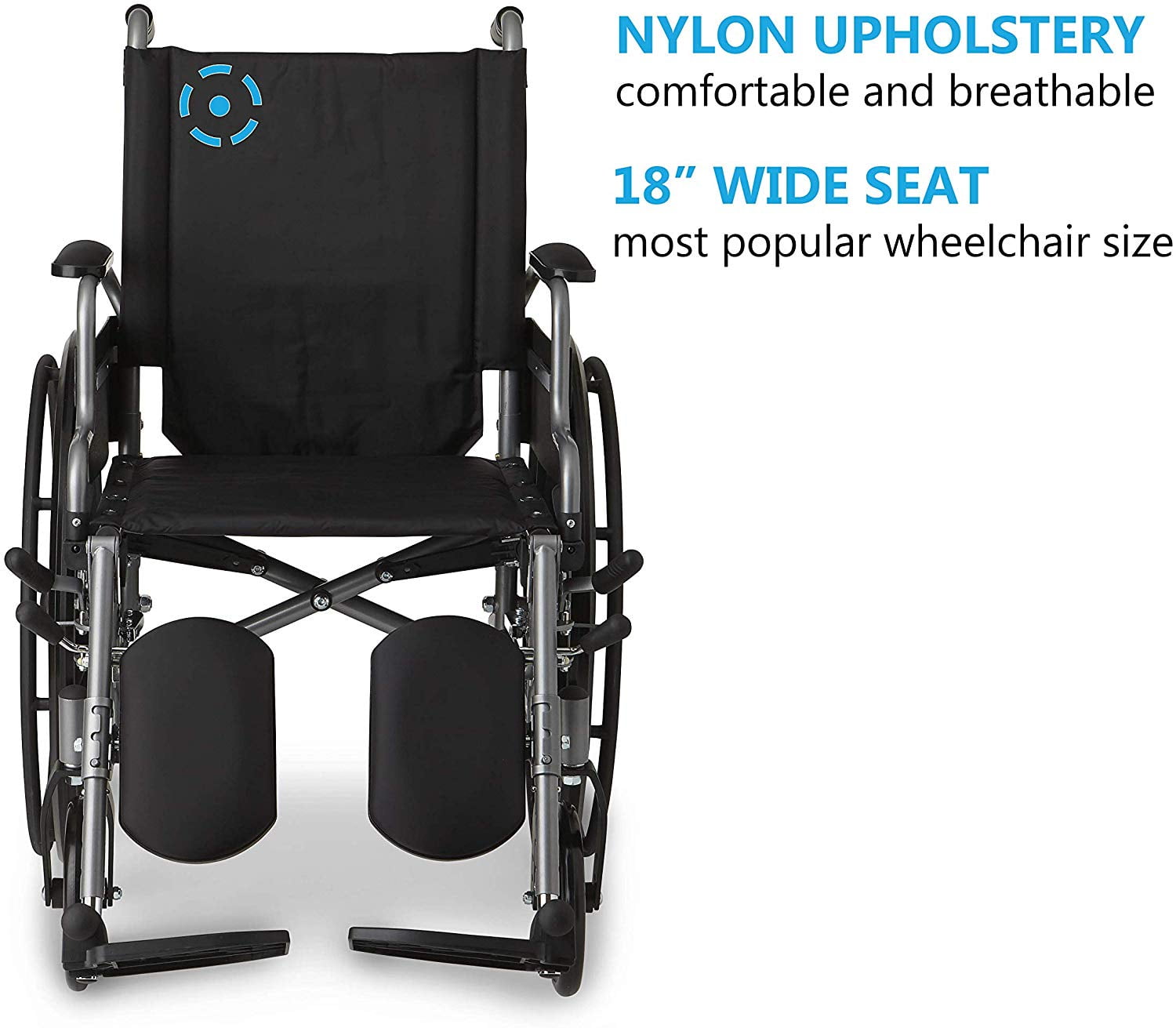 Medline Lightweight Wheelchair with Swing-Back Desk-Length Arms & Elevated Legrests, 16"x18" Seat, 300 lbs Weight Capacity, Black