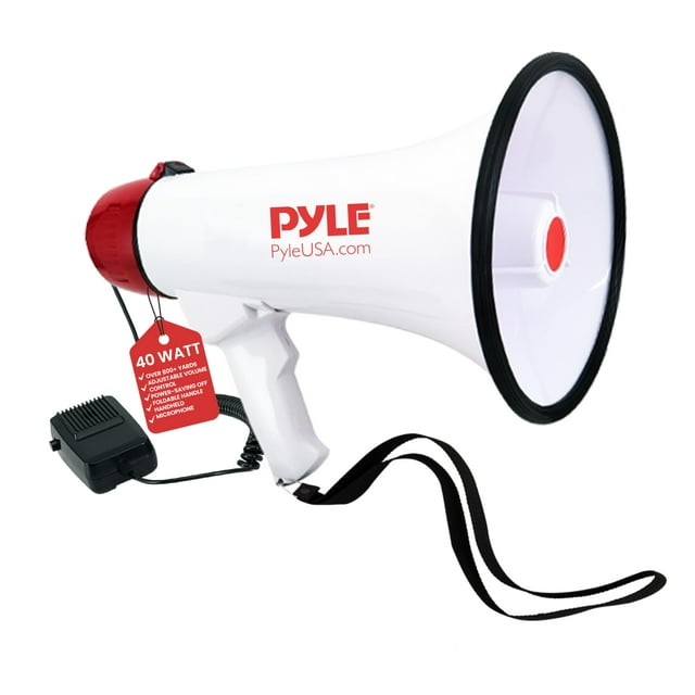 Megaphone Pyle, 40 W, sonido nítido profesional, alcance de 1000 pies
