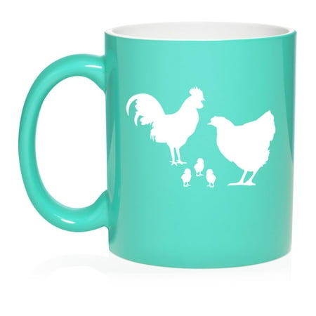 

Chicken Family Ceramic Coffee Mug Tea Cup Gift for Her Him Friend Coworker Wife Husband Animal Lover (11oz Teal)