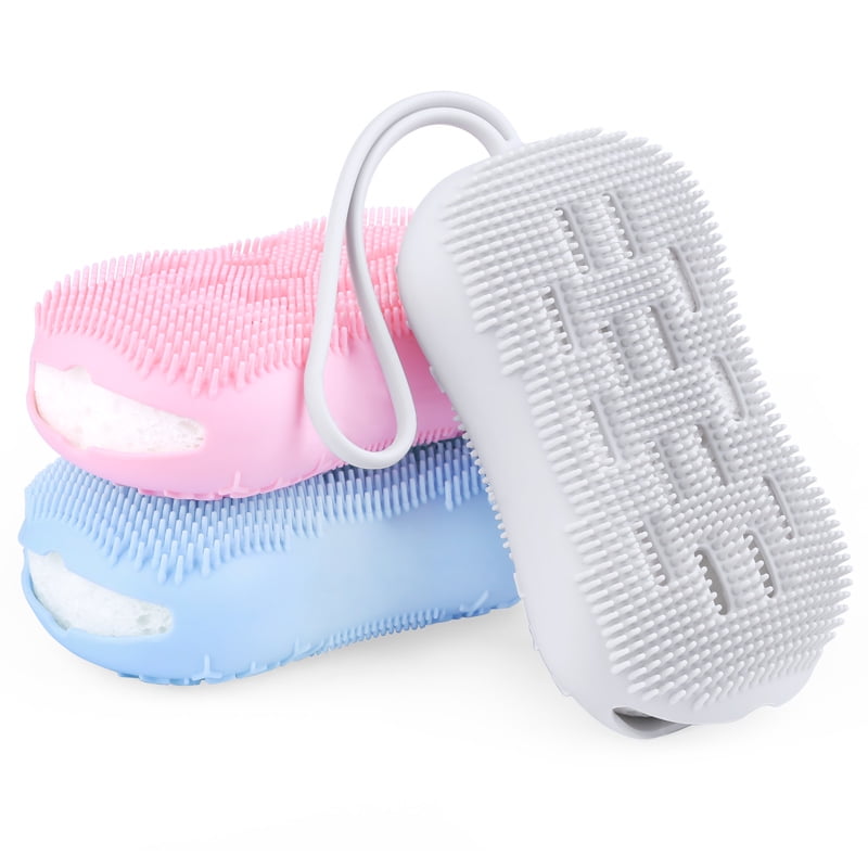 Blue Double-Sided Exfoliator Massage Back Washer for Shower G&S Silicone Back Scrubber Body Scrubber Bath Exfoliating Massaging Towel Rubber,Silicone Bath Body Brush Back Cleaning Shower Strap