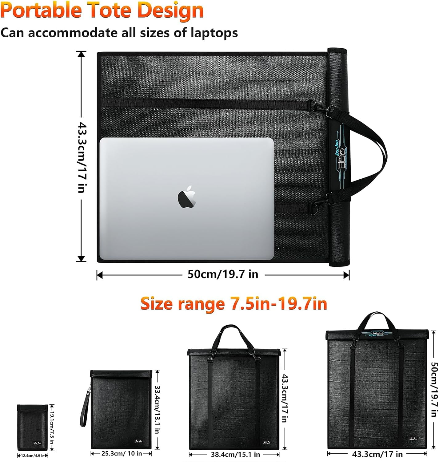 JXE JXO Extra Large Faraday Bags with Handle, Emp Proof Fireproof Waterproof, for Laptops Phones Car Keys, Black, 4 Pack