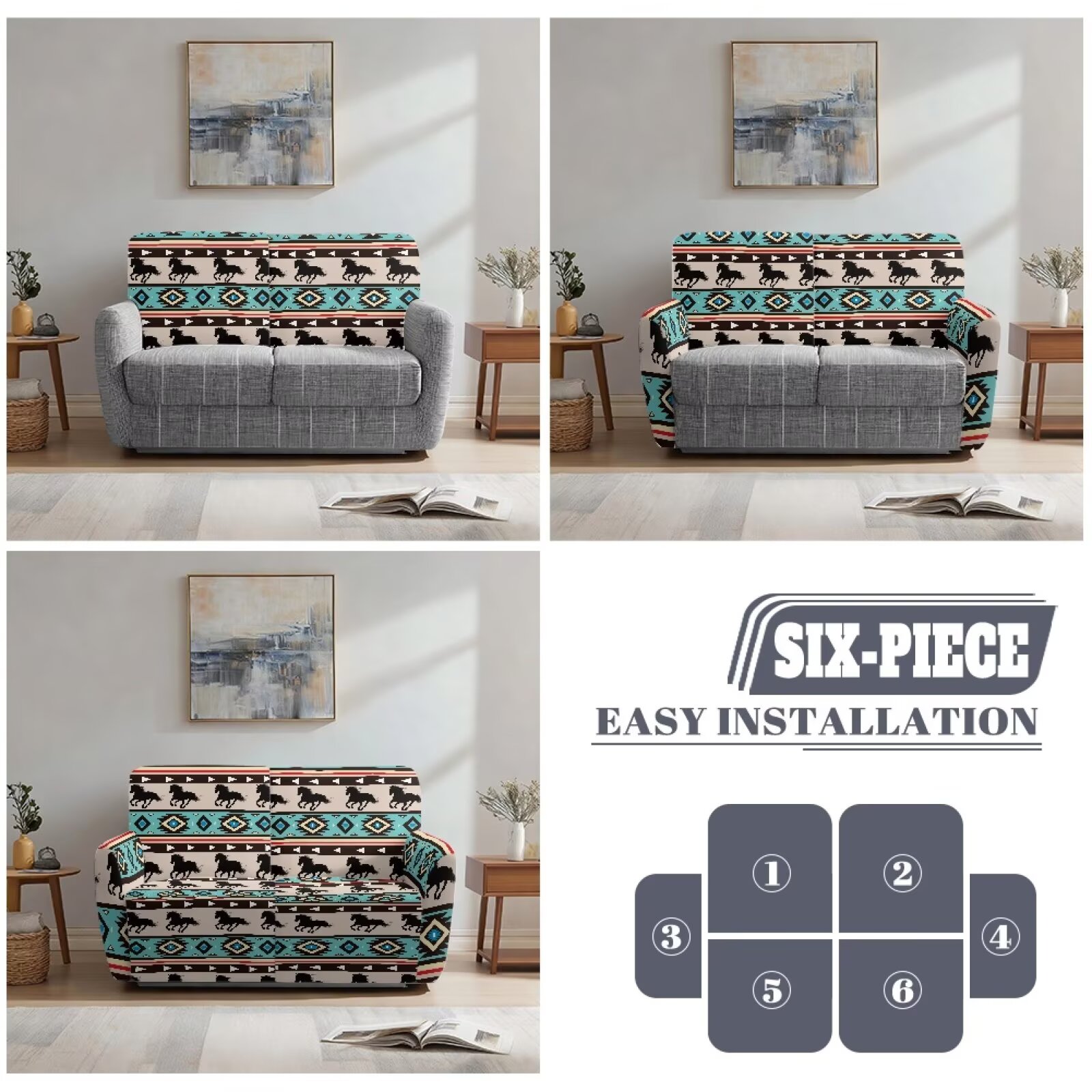 Yuyamidu Aztec Loveseat Recliner Covers 2 Seater Horse Recliner Loveseat Slipcover with Elastic Edge Breathable Reclining Couch Covers Gift for Friends