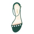 thumbnail image 4 of YDN Women Elegant Round Open Toe Pearl Studded Single Strap Sandals Ankle Buckle Strap Block Low Heels Dressy Shoes Size 7 Green, 4 of 4