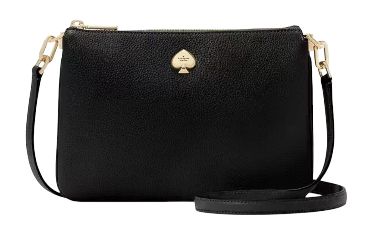 katespade ショルダーバッグ Kate Spade Leila Triple Gusset Zip Crossbody Black Pebbled Leather