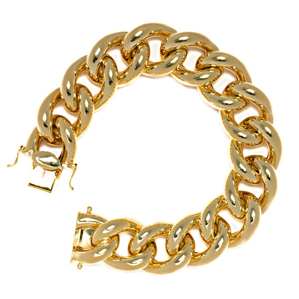 18K Yellow Gold Plating Women Men Bracelet Curb Chain Fashion Bangle Jewelry A 