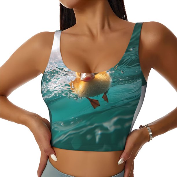 Balery Underwater Swimming Duck Sujetadores deportivos con espalda cruzada para mujer, acolchados, sin costuras, de alto impacto, ideales para yoga, gimnasio, entrenamiento y fitness.-Large